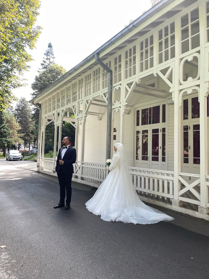 Uzun Kollu A Kesim Beyaz Gelinlik - Görsel 2