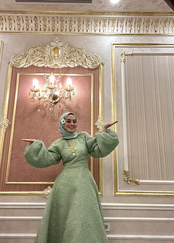 Uzun Kol, Yüksek Yaka, Etnik Desenli Kadın Abiye - Görsel 2