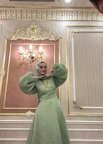 Uzun Kol, Yüksek Yaka, Etnik Desenli Kadın Abiye - Görsel 4