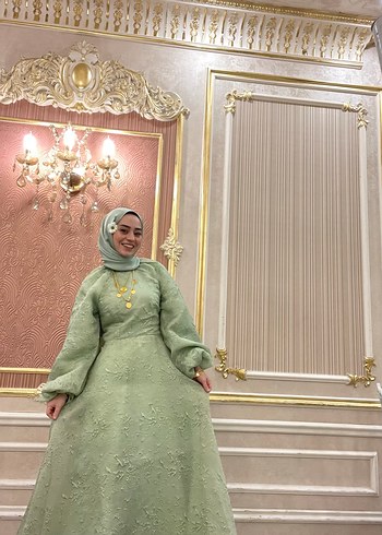 Uzun Kol, Yüksek Yaka, Etnik Desenli Kadın Abiye - Görsel 5