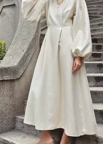 Uzun Beyaz İpek Dokulu Drapeli Kadın Elbise - Görsel 7