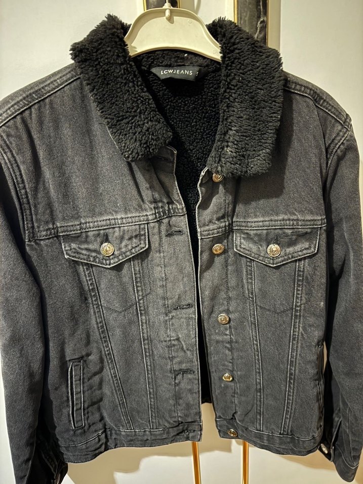 LCW Düğmeli Siyah Kadın Kot Ceket - Görsel 2