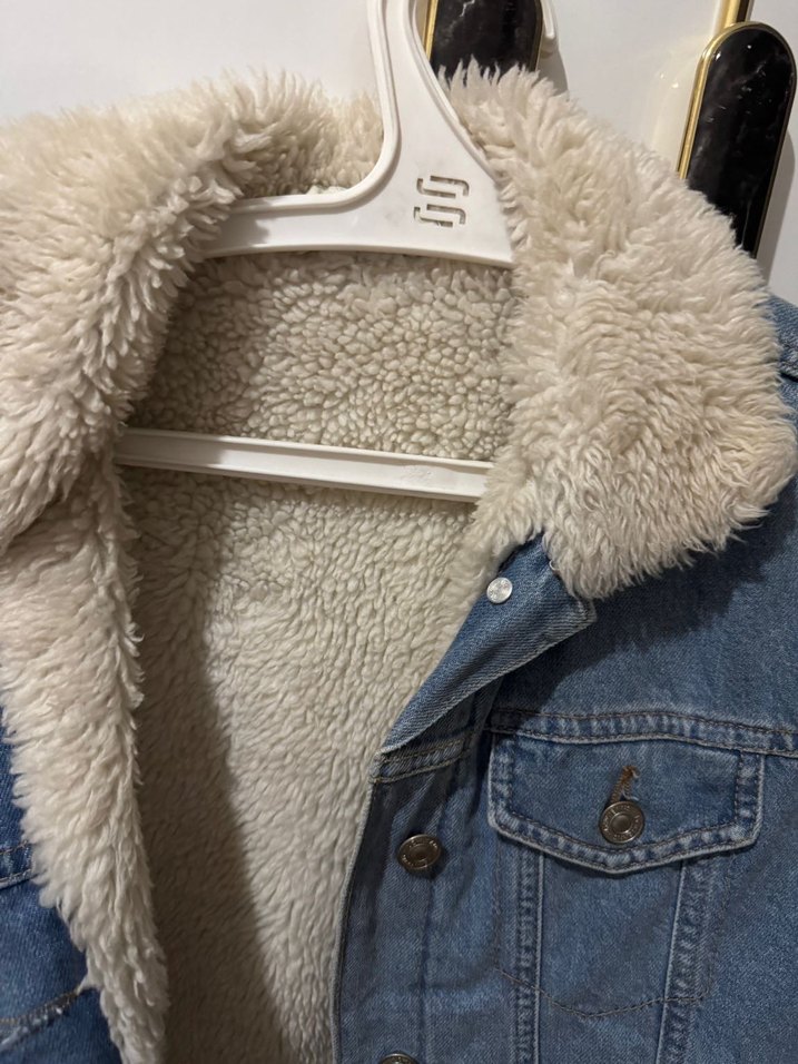 Kürklü Mavi Kadın Denim Ceket - Görsel 2