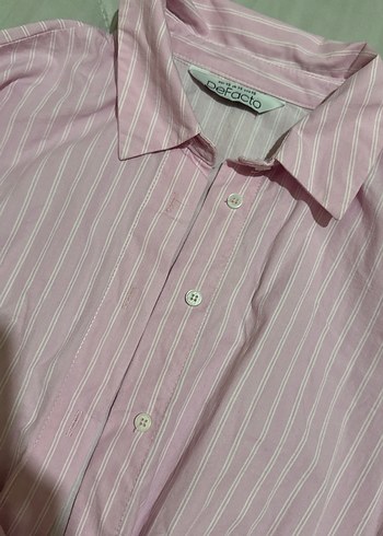 Düğmeli Pembe Kadın Gömlek - Görsel 2