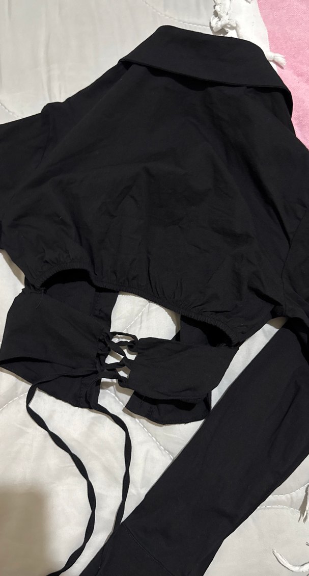 Düğmeli Siyah Gotik Kadın Keten Gömlek - Görsel 3