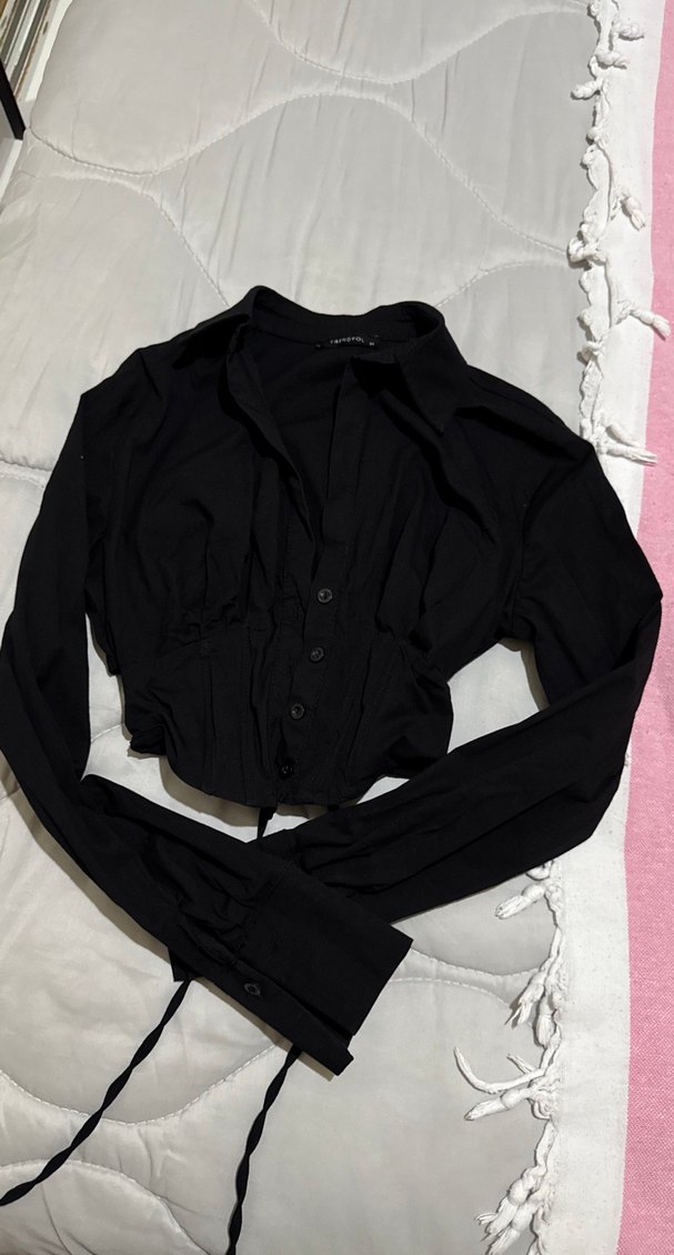 Düğmeli Siyah Gotik Kadın Keten Gömlek - Görsel 2