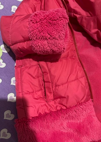 Kız Çocuk Pembe Kürklü Kapüşonlu Mont - Görsel 4