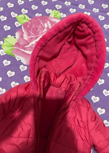 Kız Çocuk Pembe Kürklü Kapüşonlu Mont - Görsel 2