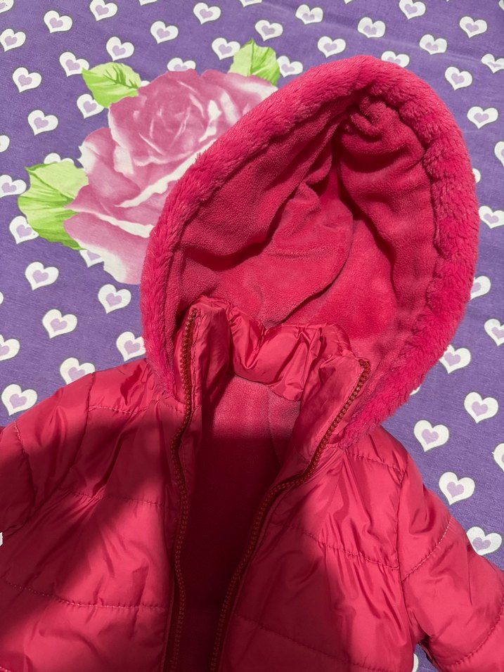 Kız Çocuk Pembe Kürklü Kapüşonlu Mont - Görsel 2