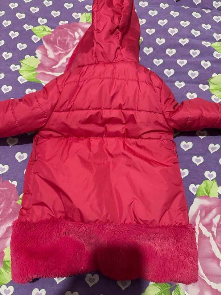 Kız Çocuk Pembe Kürklü Kapüşonlu Mont - Görsel 5