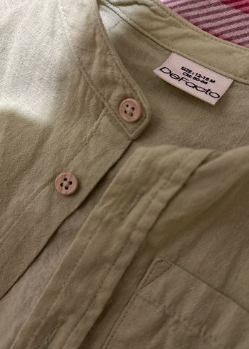Haki  Erkek Çocuk Keten Gömlek - Görsel 2