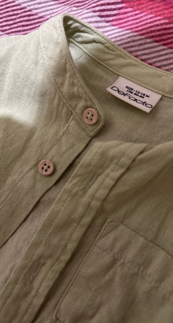 Haki  Erkek Çocuk Keten Gömlek - Görsel 2