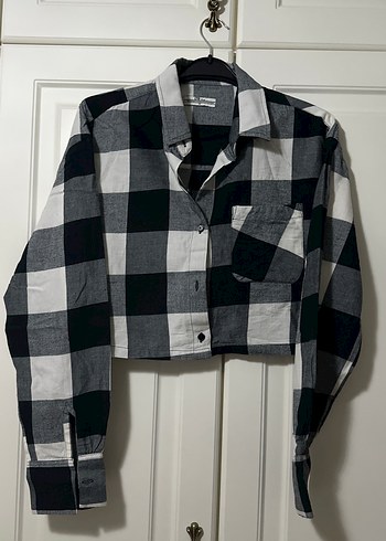 Kadın Gri Kareli Düğmeli Uzun Kollu Gömlek - Görsel 3