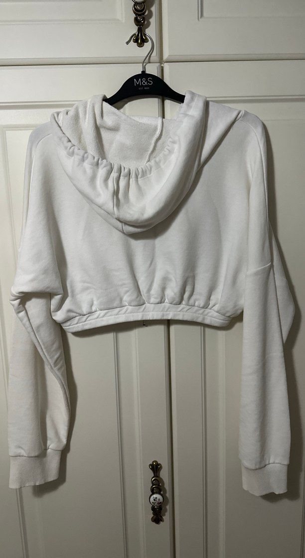 Beyaz Kapüşonlu Salaş Sweatshirt - Görsel 2