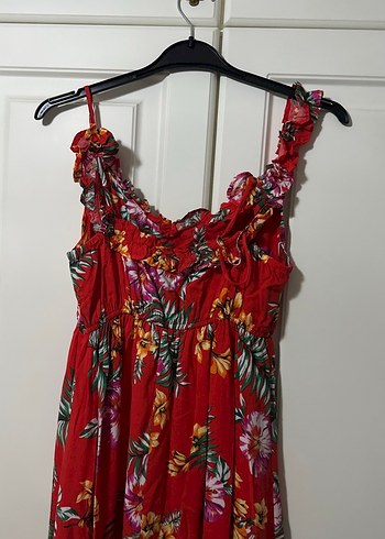 Kırmızı Çiçekli Uzun Bohem Elbise - Görsel 3