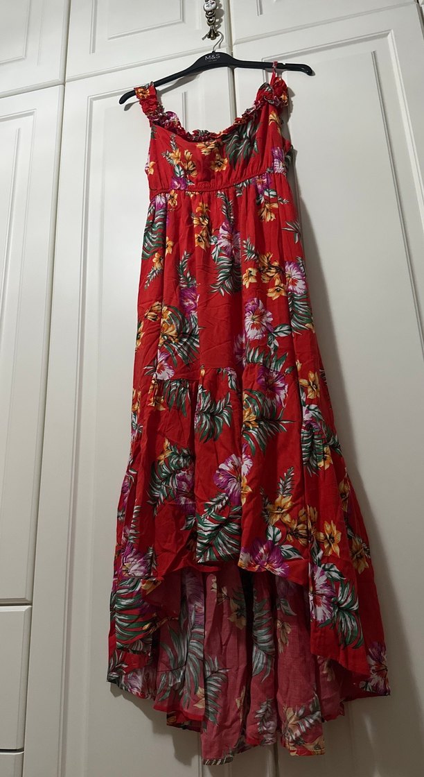 Kırmızı Çiçekli Uzun Bohem Elbise - Görsel 2