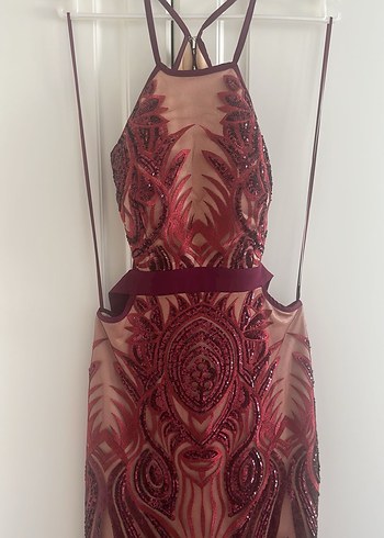 Bordo Dantelli Uzun Bohem Parti Elbisesi - Görsel 2