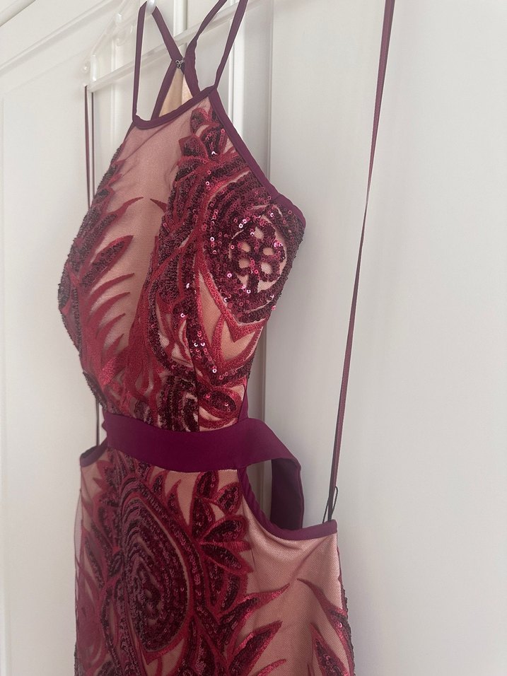 Bordo Dantelli Uzun Bohem Parti Elbisesi - Görsel 3