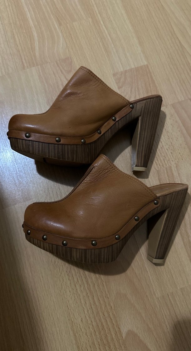 Bej Deri Kadın Platform Terlik - Görsel 3