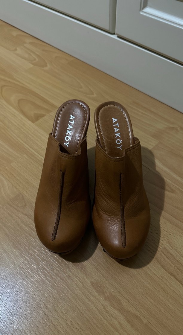 Bej Deri Kadın Platform Terlik - Görsel 2