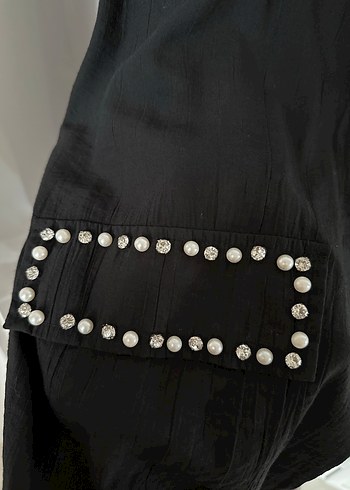 Uzun Kollu Siyah Düğmeli Keten Gömlek - Görsel 3