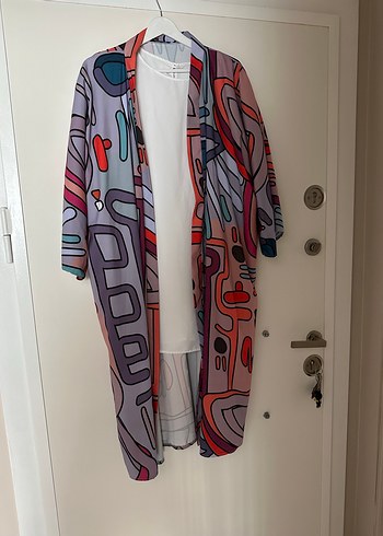 Uzun, Salaş Kesim, Renkli Desenli Kadın Kimono - Görsel 2