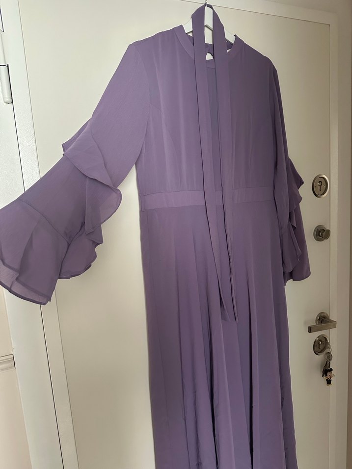 Uzun Mor Drapeli Kadın Elbise - Görsel 2