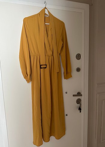 Sarı Uzun Kollu Kadın Salaş elbise - Görsel 2