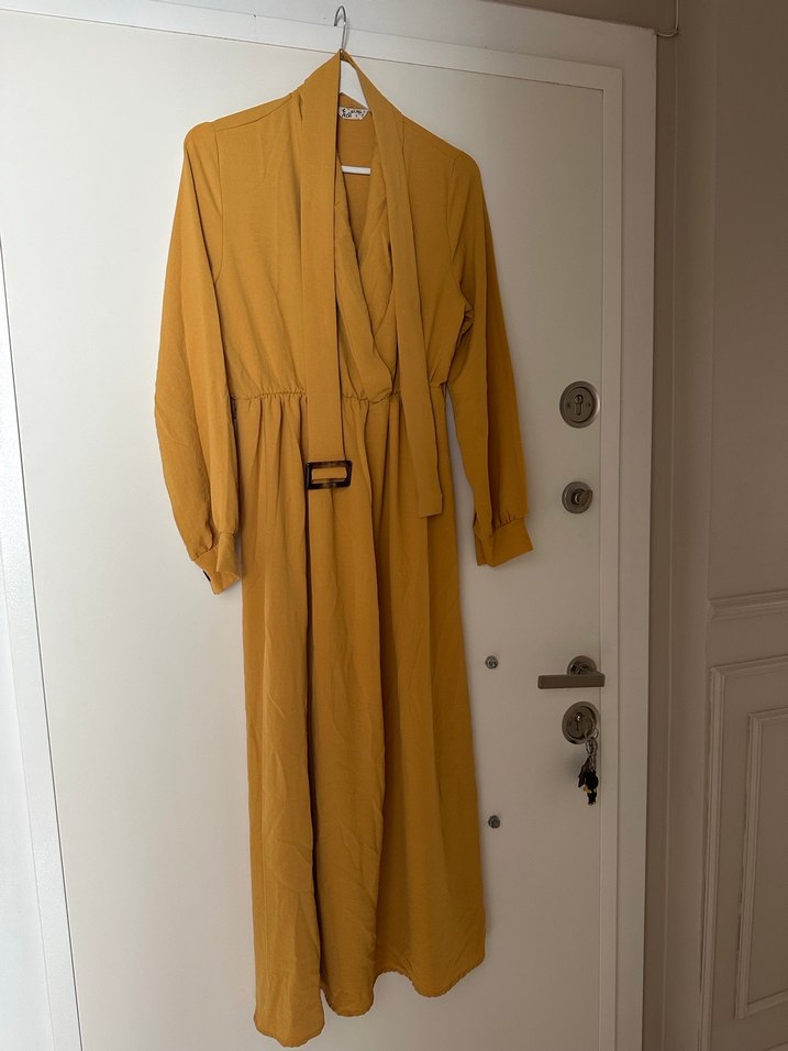 Sarı Uzun Kollu Kadın Salaş elbise - Görsel 2