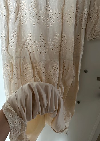 Bej Dantel İşlemeli Uzun Bohem Elbise - Görsel 5