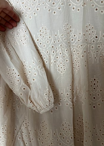 Bej Dantel İşlemeli Uzun Bohem Elbise - Görsel 4