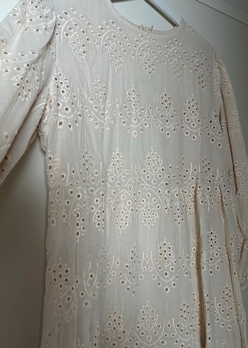 Bej Dantel İşlemeli Uzun Bohem Elbise - Görsel 3