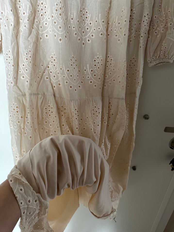 Bej Dantel İşlemeli Uzun Bohem Elbise - Görsel 5