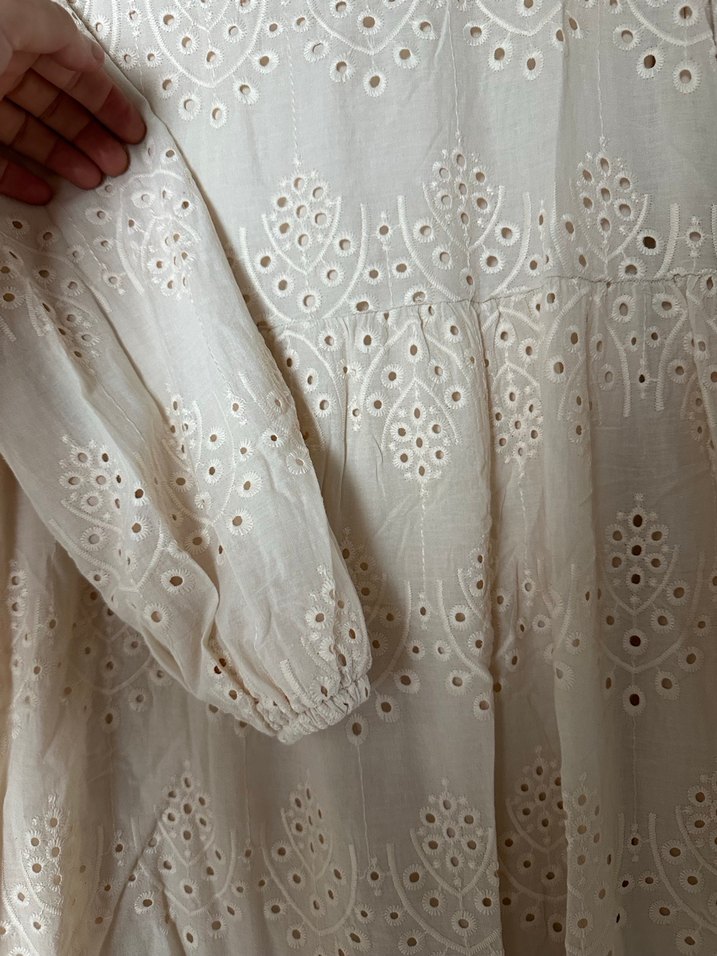 Bej Dantel İşlemeli Uzun Bohem Elbise - Görsel 4