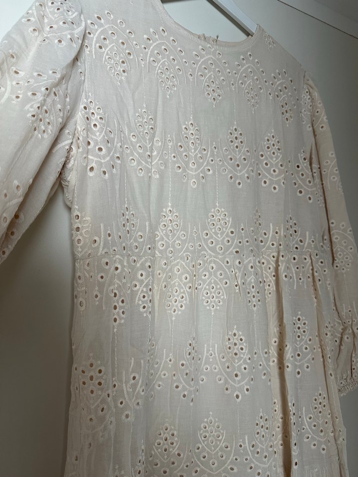 Bej Dantel İşlemeli Uzun Bohem Elbise - Görsel 3