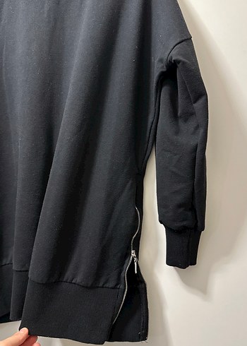 Kadın Siyah Kapüşonsuz Fermuarlı Sweatshirt - Görsel 2
