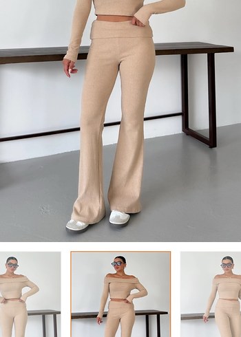 Bej Kadın fitilli Uzun Kollu Takım - Görsel 4