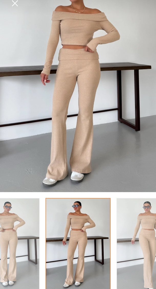 Bej Kadın fitilli Uzun Kollu Takım - Görsel 4