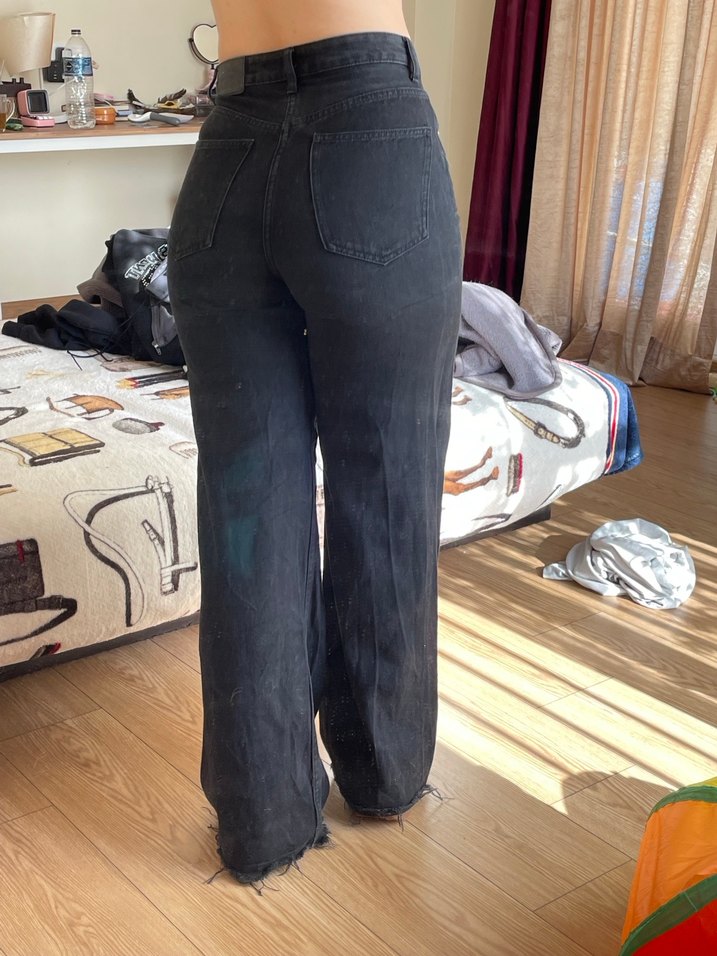 Bershka wide leg yüksek bel siyah jean - Görsel 4