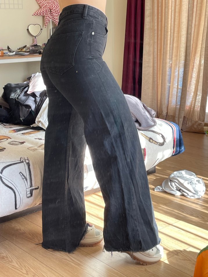 Bershka wide leg yüksek bel siyah jean - Görsel 2