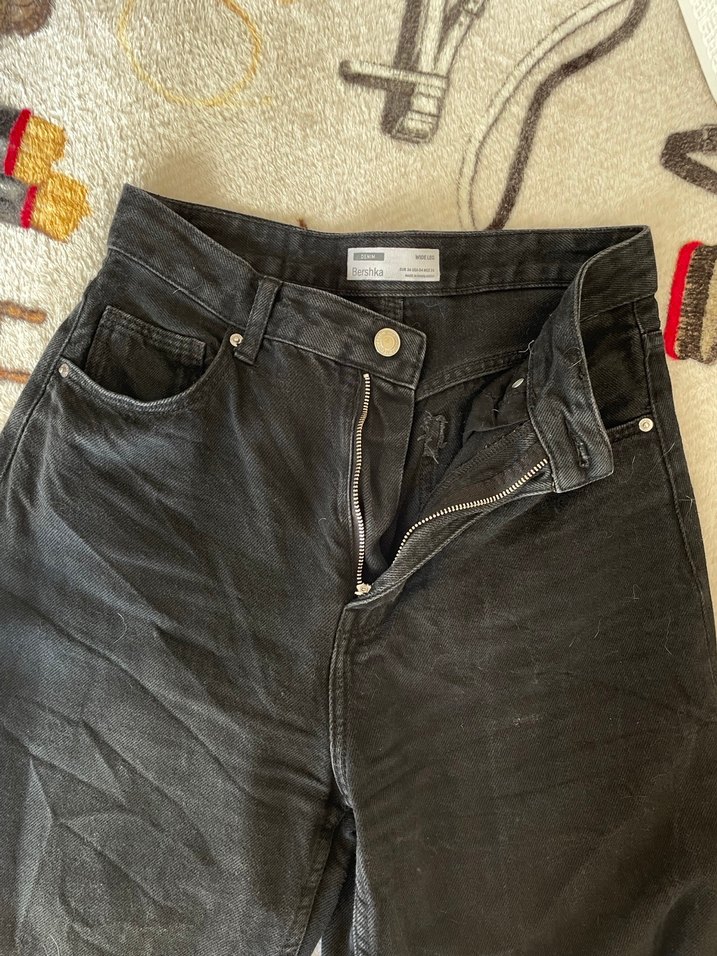 Bershka wide leg yüksek bel siyah jean - Görsel 5