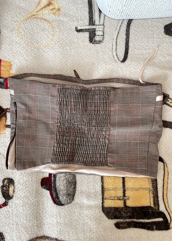 Bershka Straplez ekoseli coquette crop - Görsel 4