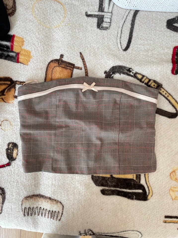 Bershka Straplez ekoseli coquette crop - Görsel 5