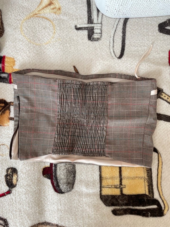 Bershka Straplez ekoseli coquette crop - Görsel 4