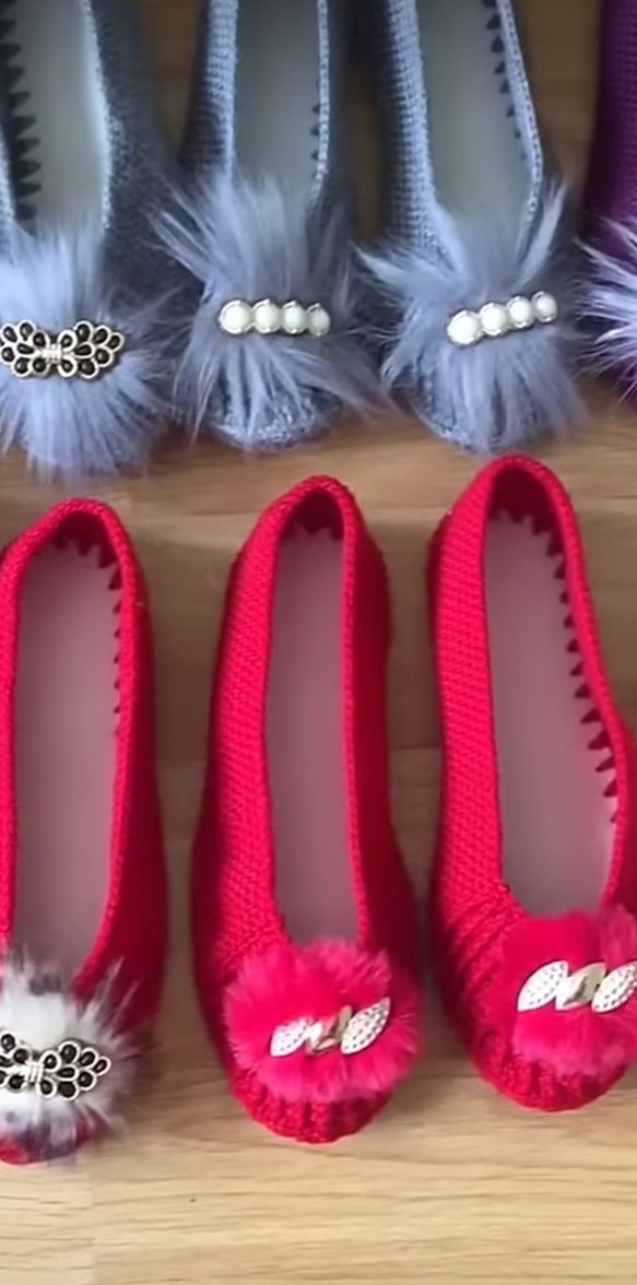 Kızlar İçin Mor Kürklü Örgü Ev Terliği - Görsel 2