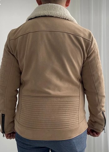 Bej Süet Biker erkek Ceket - Görsel 5