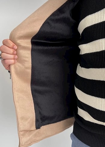 Bej Süet Biker erkek Ceket - Görsel 4