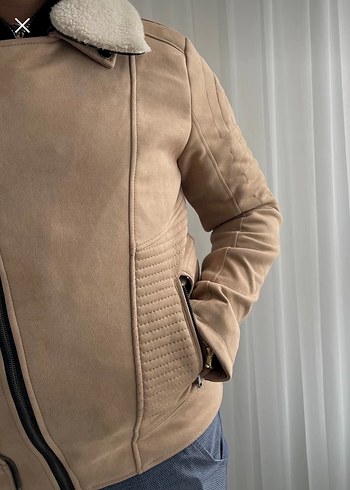 Bej Süet Biker erkek Ceket - Görsel 2