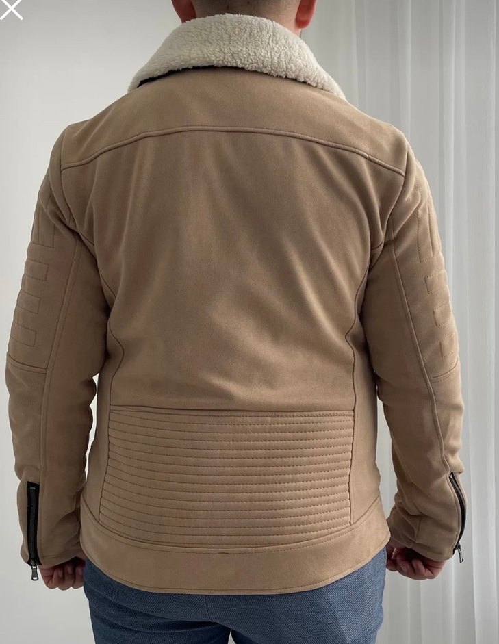 Bej Süet Biker erkek Ceket - Görsel 5