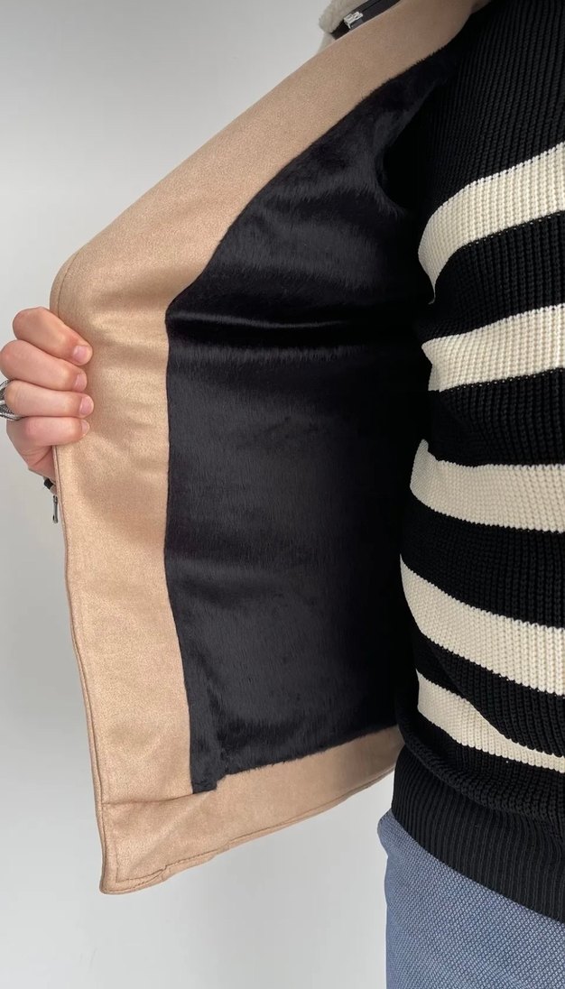 Bej Süet Biker erkek Ceket - Görsel 4